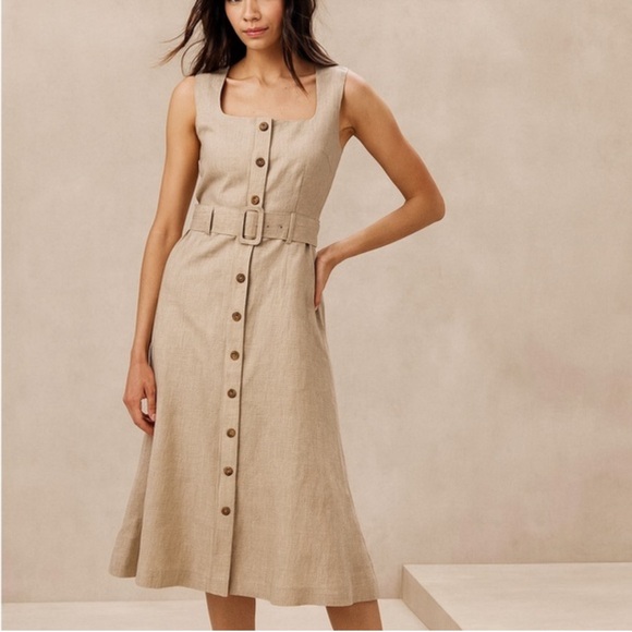 Banana Republic Cream Linen Blend Maxi Dress with Belt Size 2 NWT - Picture 10 of 10